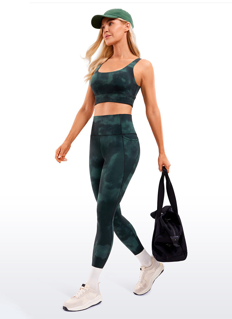 CRZ YOGA Dámske jógové a voľnočasové legíny s vysokým pásom Butterluxe s vreckami 64 cm Emerald Green Tie-Dye Flowers