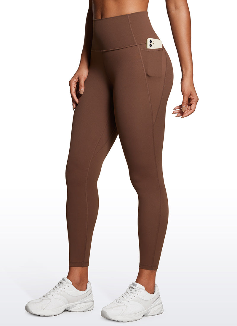 CRZ YOGA Dámske jógové a voľnočasové legíny s vysokým pásom Butterluxe s vreckami 64 cm Coffee Brown