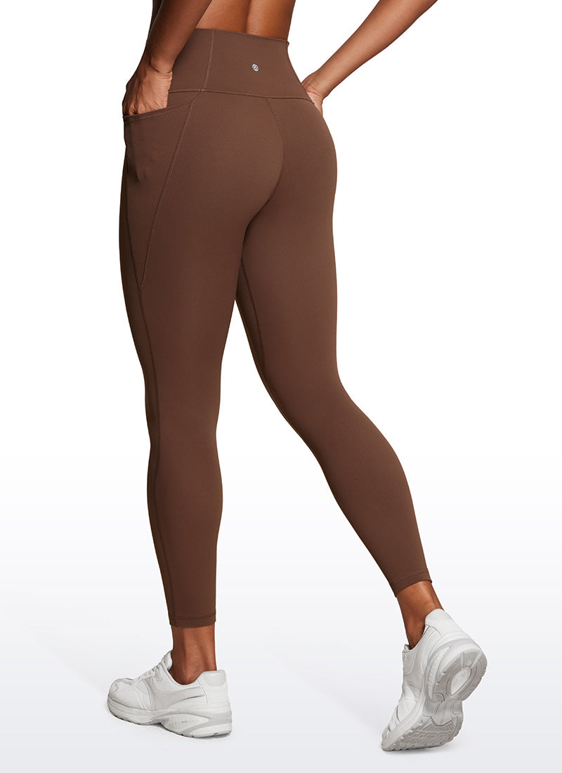 CRZ YOGA Dámske jógové a voľnočasové legíny s vysokým pásom Butterluxe s vreckami 64 cm Coffee Brown