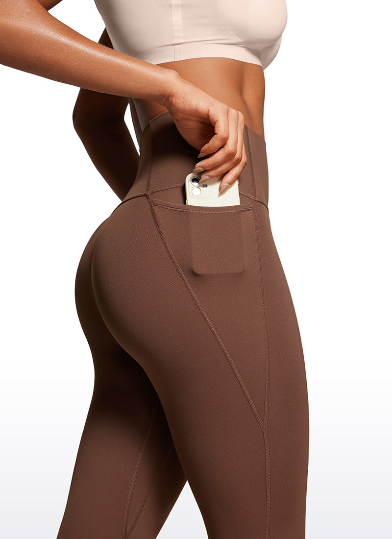 CRZ YOGA Dámske jógové a voľnočasové legíny s vysokým pásom Butterluxe s vreckami 64 cm Coffee Brown