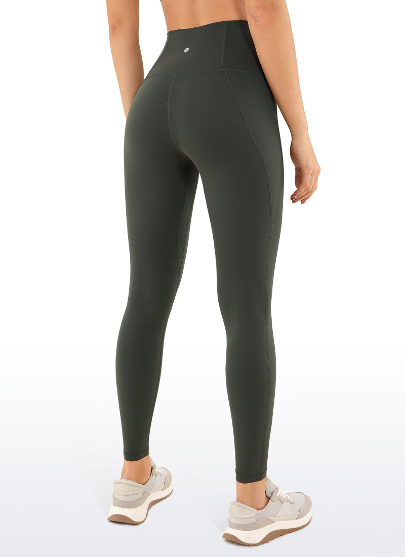 CRZ YOGA Dámske jógové a voľnočasové legíny s vysokým pásom Butterluxe s vreckami 64 cm Grey Olive