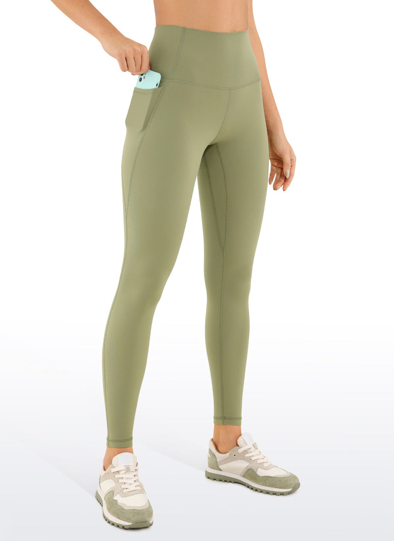 CRZ YOGA Dámske jógové a voľnočasové legíny s vysokým pásom Butterluxe s vreckami 64 cm Moss Green