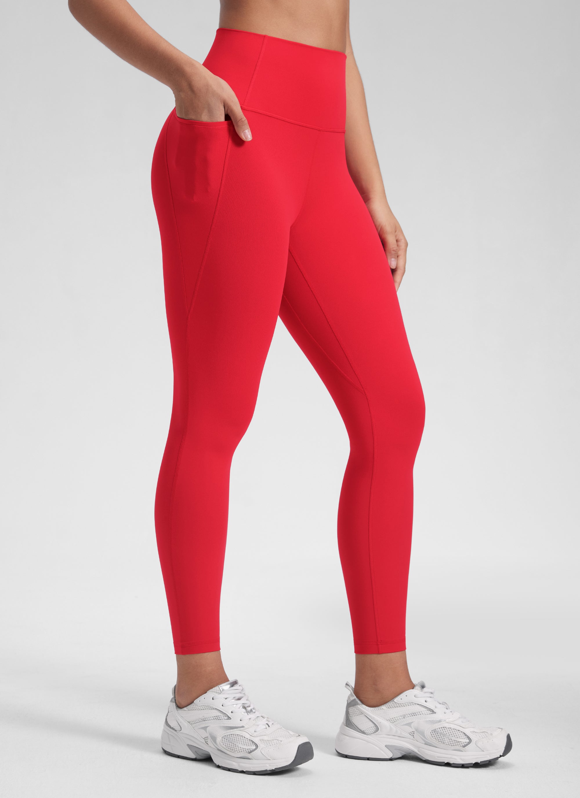 CRZ YOGA Dámske jógové a voľnočasové legíny s vysokým pásom Butterluxe s vreckami 64 cm Aurora Red