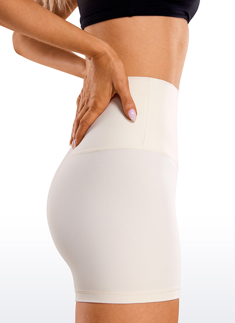 CRZ YOGA Women's Yoga High Rise Biker Shorts Butterluxe Shorts 4'' White Apricot @model_info:Natali