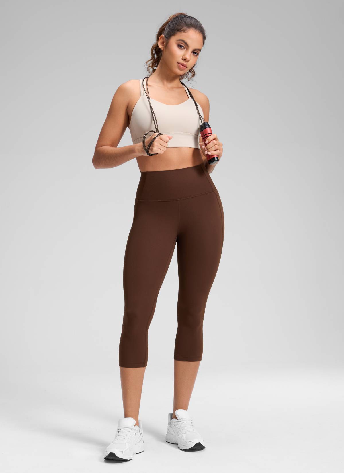 CRZ YOGA Naisten Butterluxe-capri-leggingsit, korkea vyötärö, taskut, 19'', laavaruskea @model_info:Dany