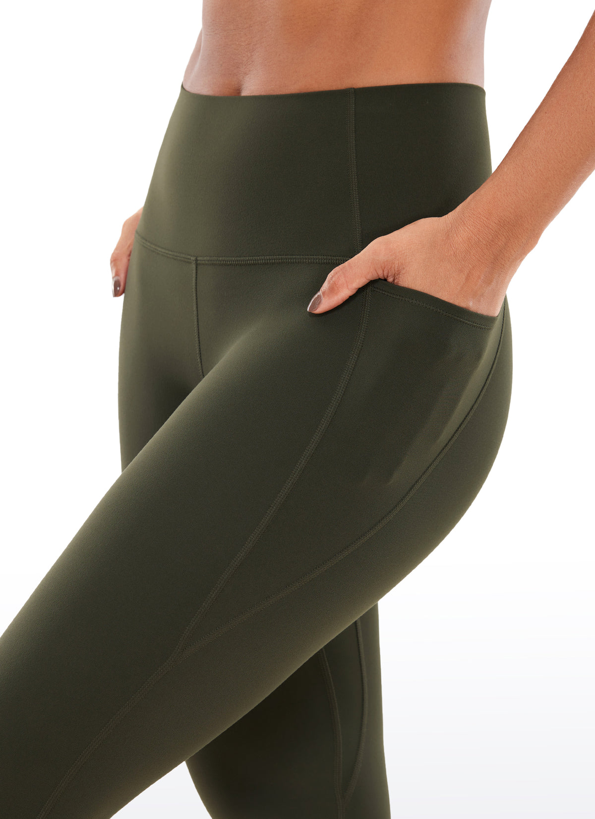 CRZ YOGA Naisten Butterluxe-capri-leggingsit, korkea vyötärö ja taskut, 19'' oliivinvihreä @model_info:Gigi