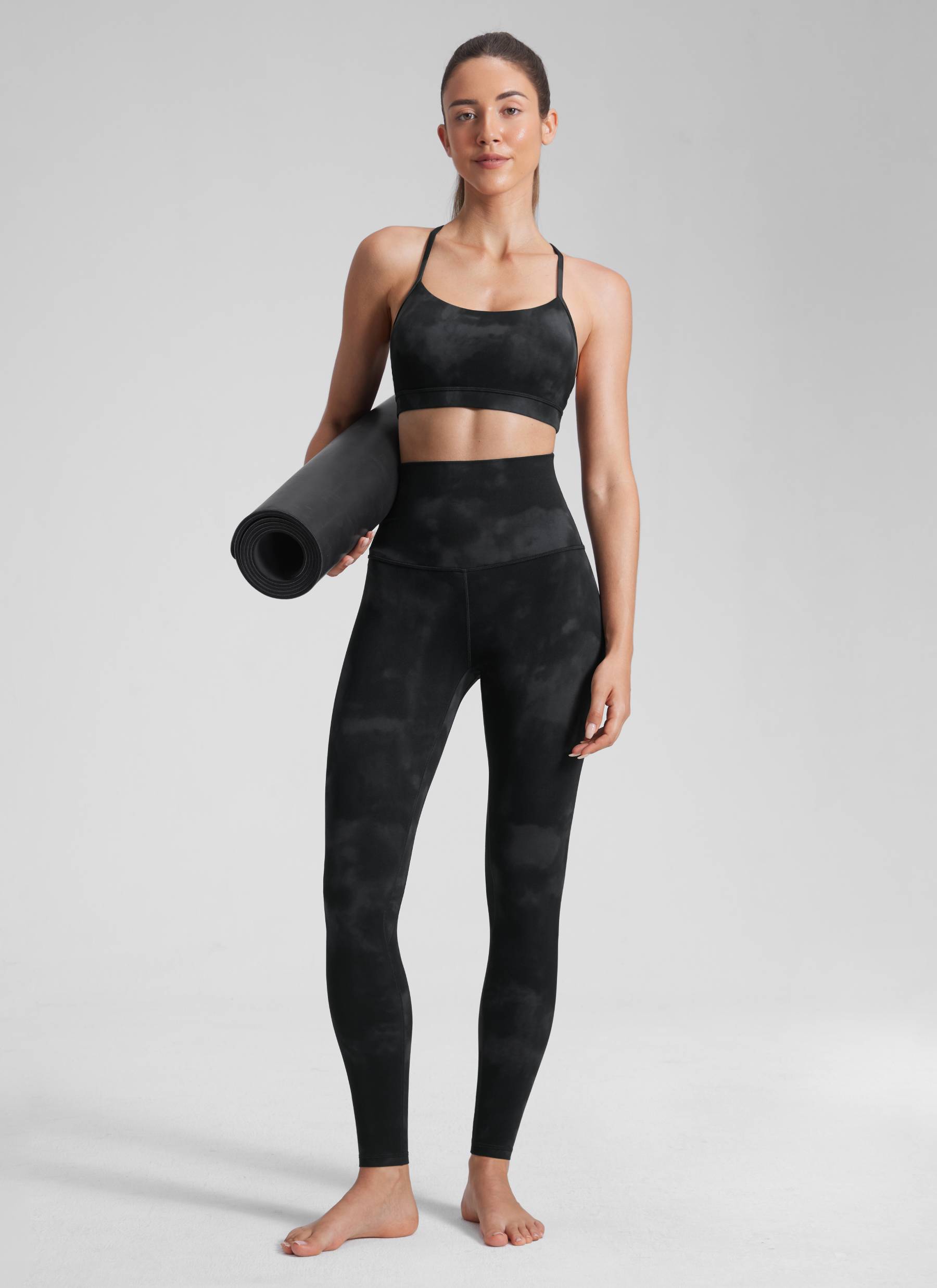 CRZ YOGA Dames Yoga Superhoge Taille Butterluxe Yoga Legging 71 cm Black Tie Dye Flowers