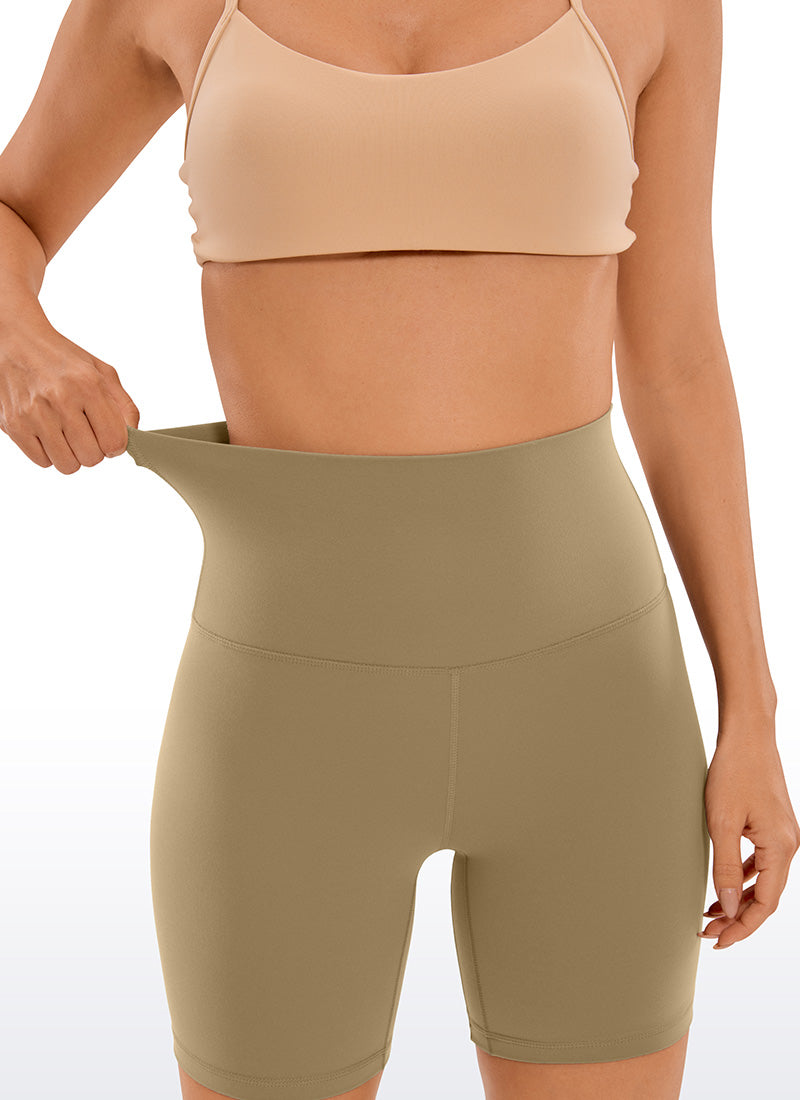 CRZ YOGA Women's Yoga Super High Waist Butterluxe Shorts 6'' Soul Brown @model_info:Deni