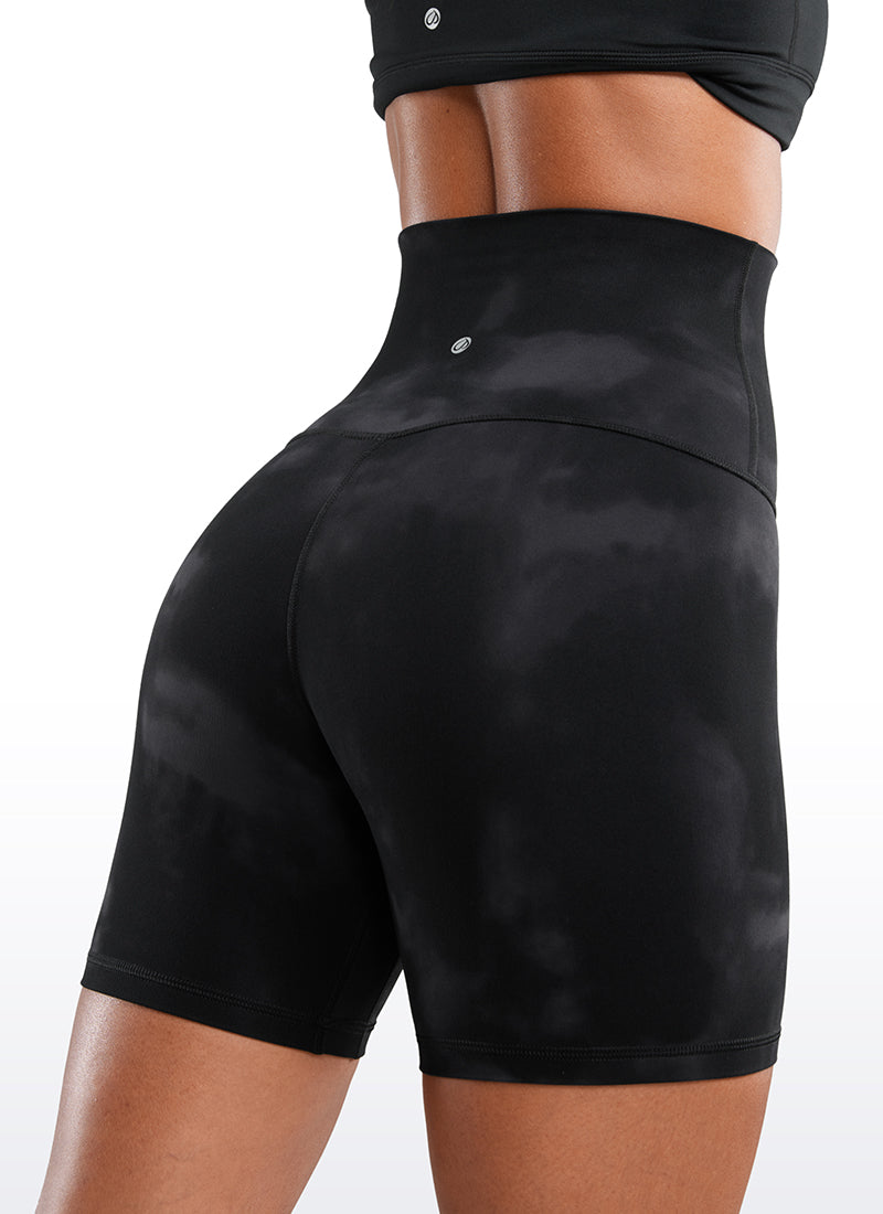 CRZ YOGA Women's Yoga Super High Waist Butterluxe Shorts 6'' Black Tie Dye Flowers @model_info:C