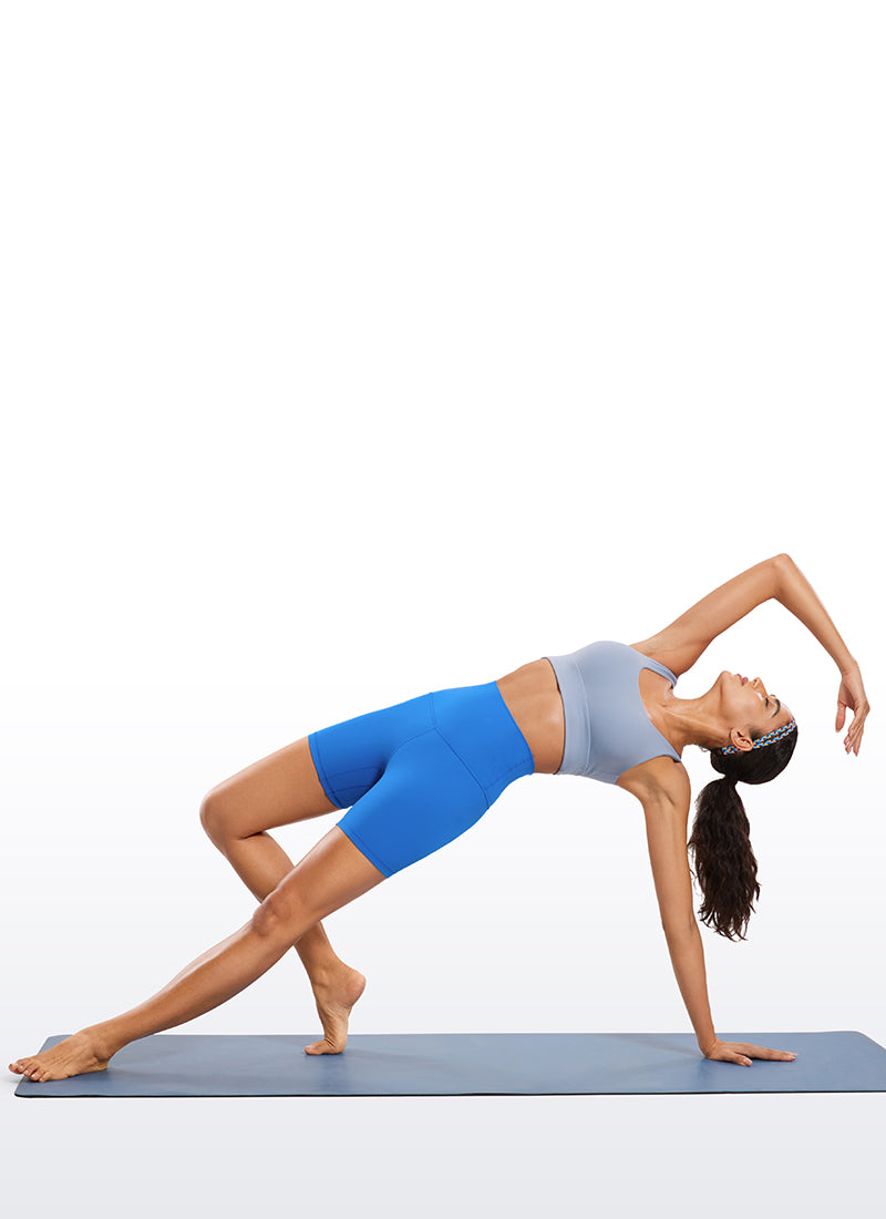 CRZ YOGA Women's Yoga Super High Waist Butterluxe Shorts 6'' Sparkle Blue @model_info:Mariana