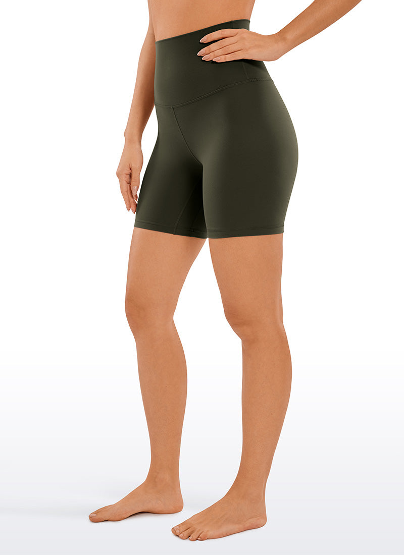 CRZ YOGA Women's Yoga Super High Waist Butterluxe Shorts 6'' Olive Green @model_info:Deni