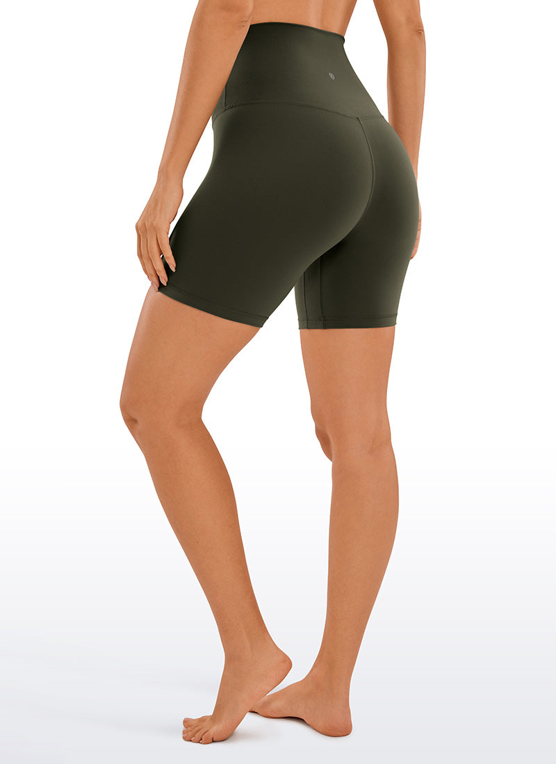 CRZ YOGA Women's Yoga Super High Waist Butterluxe Shorts 6'' Olive Green @model_info:Deni