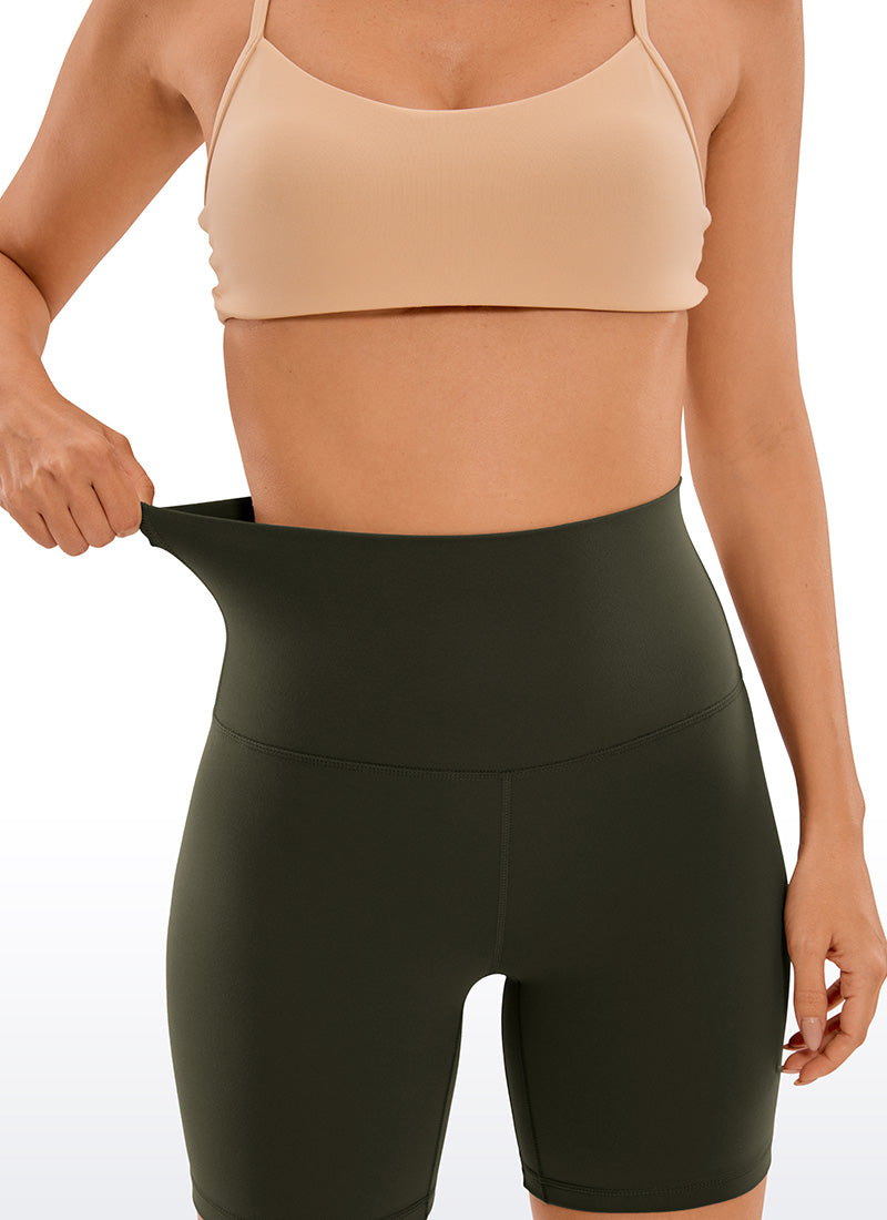 CRZ YOGA Women's Yoga Super High Waist Butterluxe Shorts 6'' Olive Green @model_info:Deni