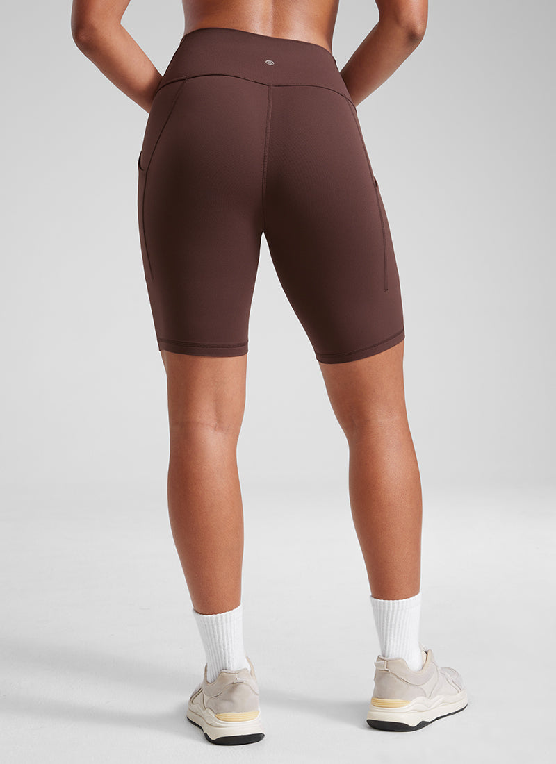 CRZ YOGA Short Biker de Yoga Taille Haute avec Poches Butterluxe pour Femme 20 cm Taupe