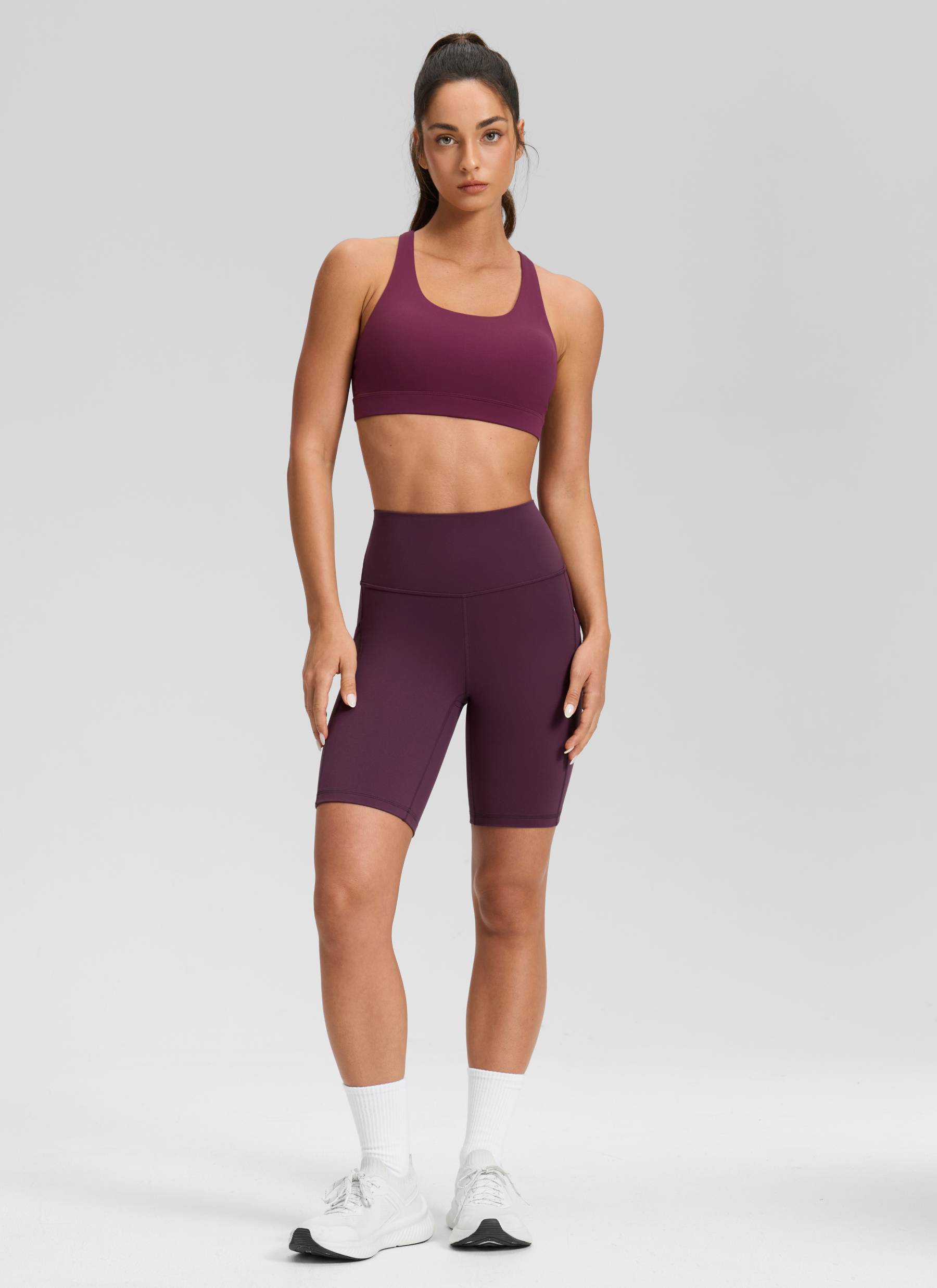Short de biker Butterluxe de yoga à taille haute pour femme CRZ YOGA avec poches 20 cm Violet foncé