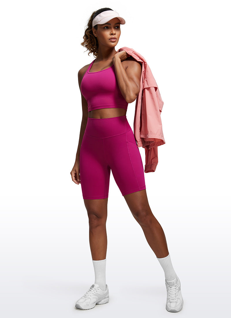 CRZ YOGA Short Biker de Yoga Taille Haute avec Poches Butterluxe pour Femme 20 cm Violet Magenta