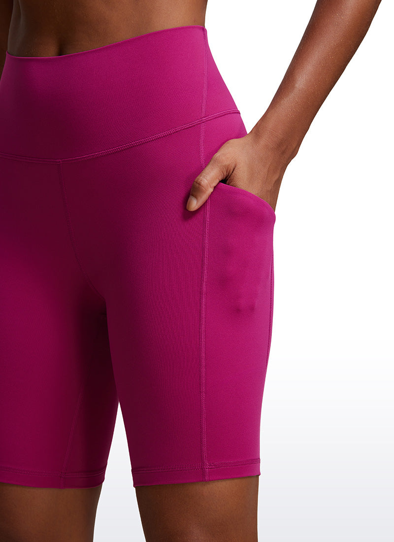 CRZ YOGA Women's Yoga High Rise Biker Butterluxe Pockets Shorts 8'' Magenta Purple