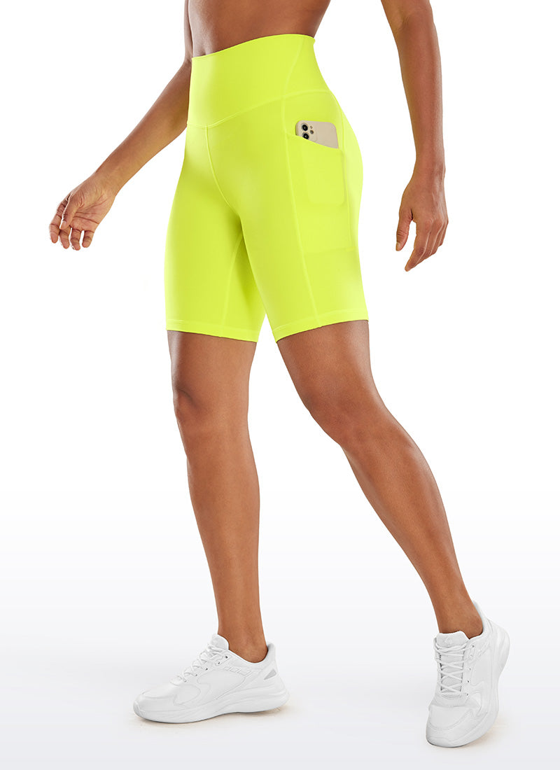 CRZ YOGA Short Biker de Yoga Taille Haute avec Poches Butterluxe pour Femme 20 cm Jaune Néon
