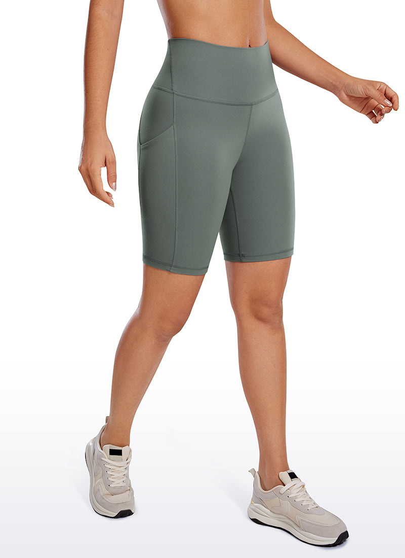 Short de cycliste Butterluxe avec poches et taille haute pour femme CRZ YOGA 20 cm Vert Sauge Gris