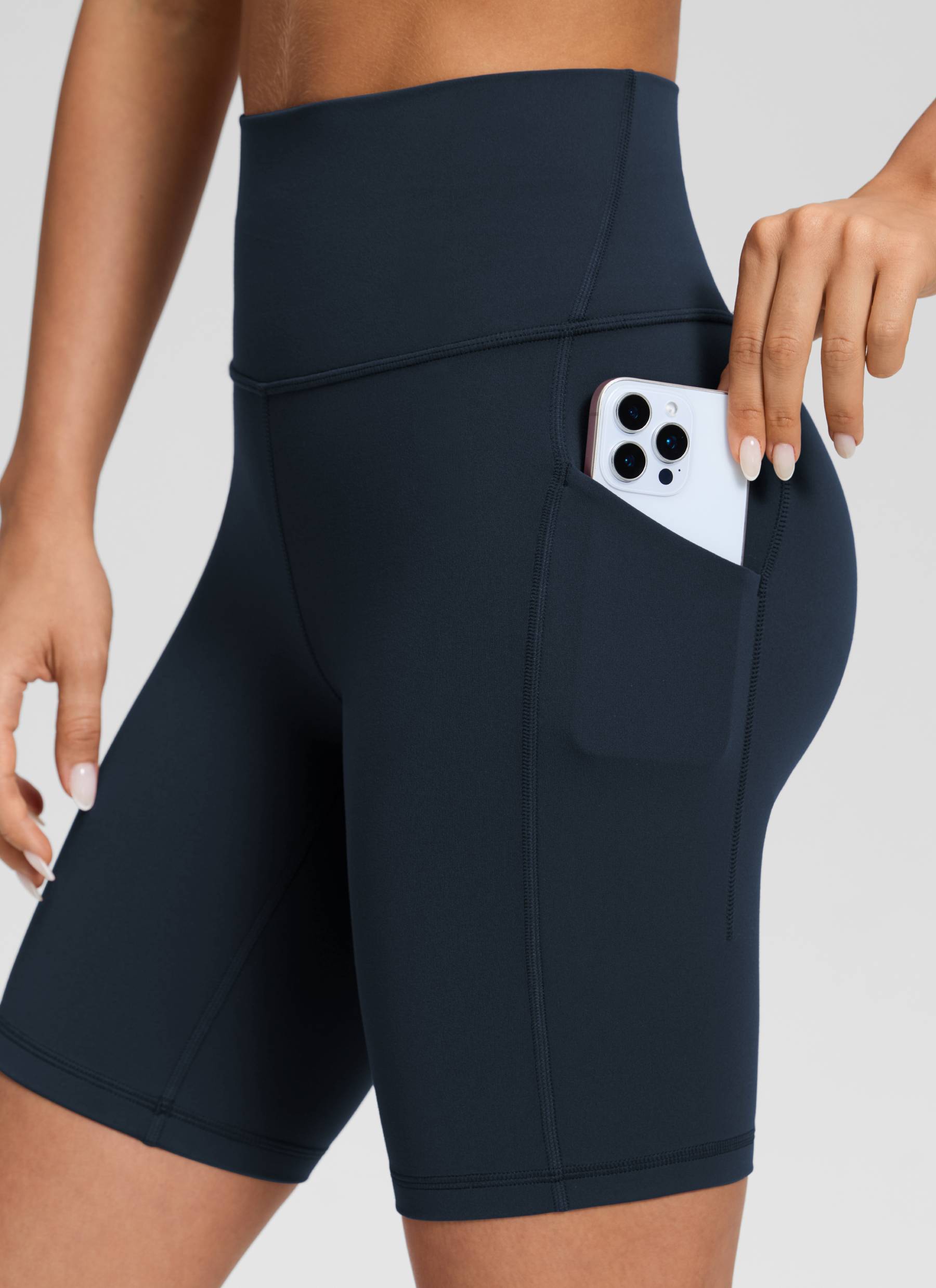 Short de biker Butterluxe de yoga à taille haute pour femme CRZ YOGA avec poches 20 cm Bleu marine