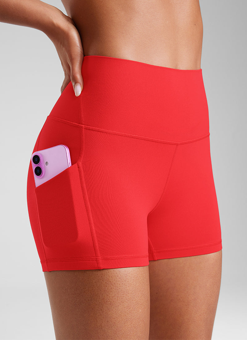 CRZ YOGA Women's Yoga High Rise Biker Butterluxe Pockets Shorts 3'' Deep Red