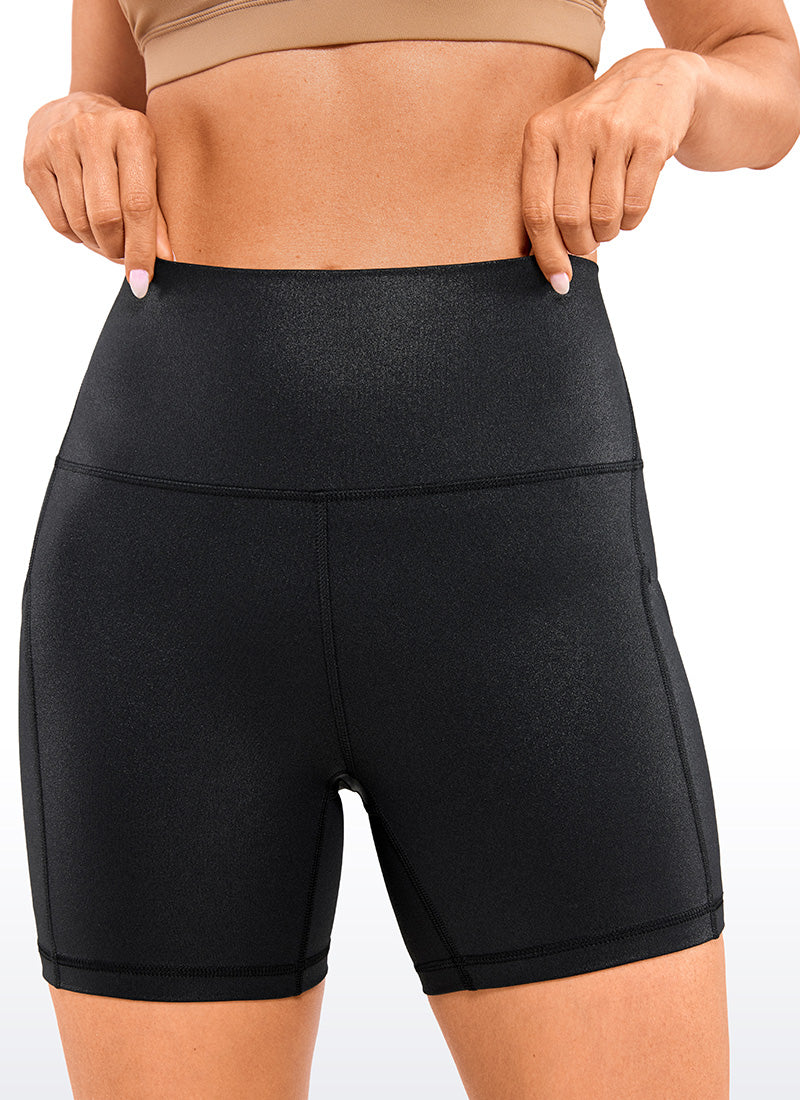 Short de motard de yoga taille haute Butterluxe avec poches 13 cm Noir classique effet cuir pour femme CRZ YOGA