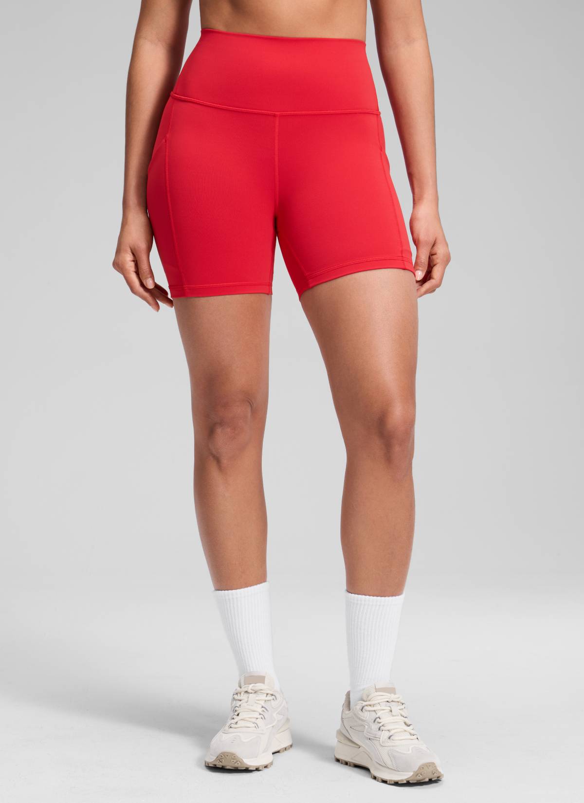 CRZ YOGA Short cycliste taille haute Butterluxe pour femme avec poches 13 cm Rouge Aurora