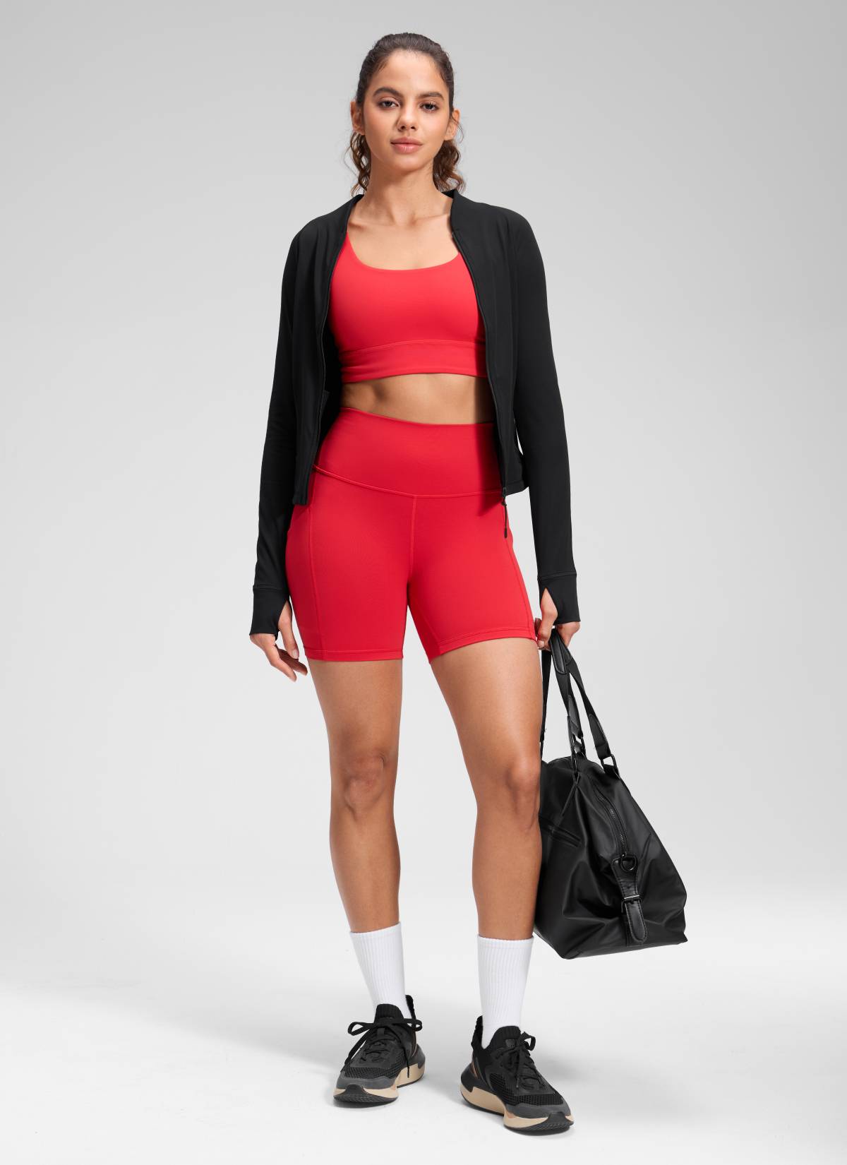 CRZ YOGA Short cycliste taille haute Butterluxe pour femme avec poches 13 cm Rouge Aurora