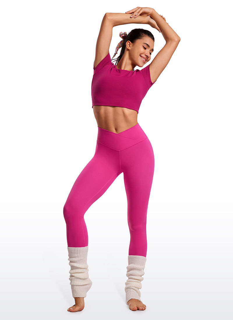 CRZ YOGA Legging de Yoga Butterluxe Taille Haute 64 cm Croisé en V Femme Violet Hibiscus