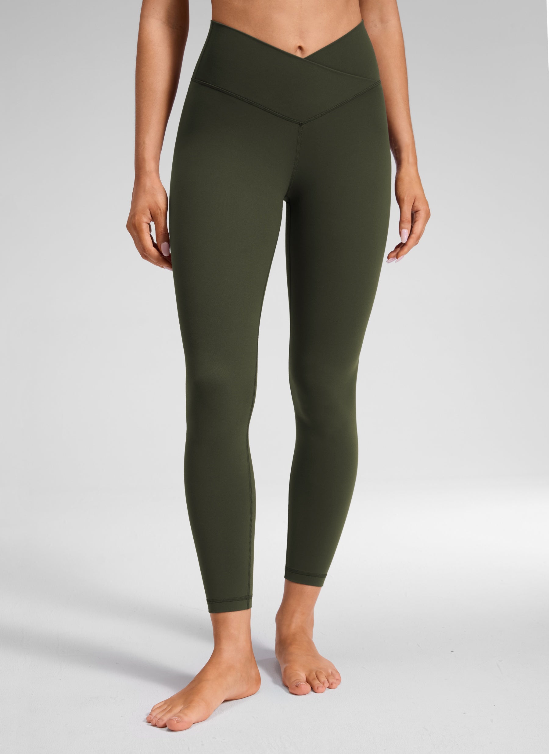 CRZ YOGA Dames Hoge Taille Butterluxe Yoga Legging 64 cm V-Kruis Taille Olijfgroen