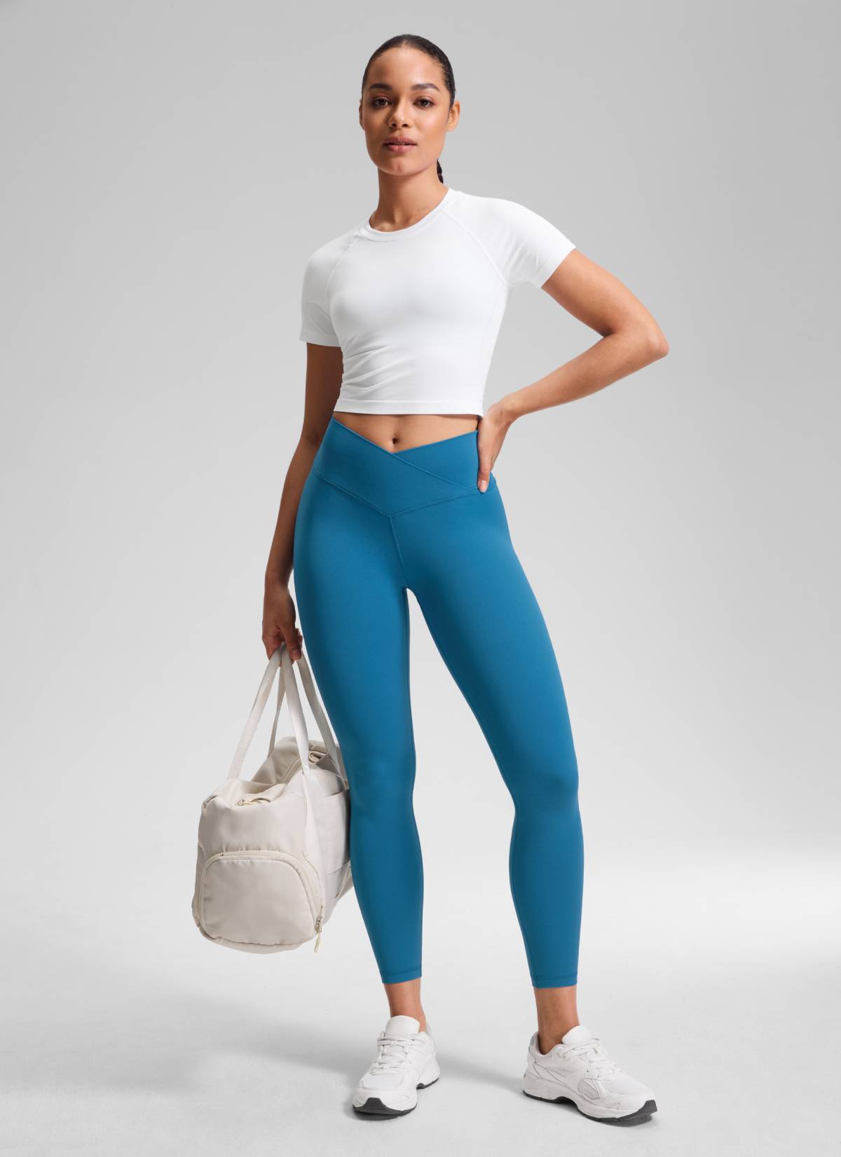 Legging de yoga Butterluxe taille haute 64 cm pour femme CRZ YOGA Taille croisée en V Bleu supersonique