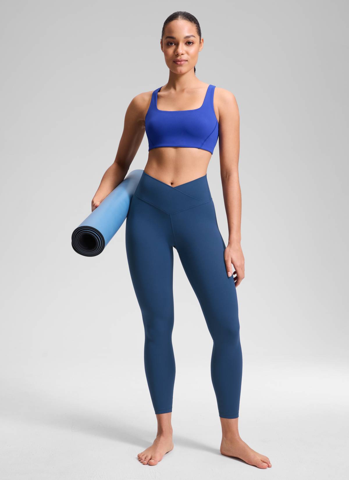 CRZ YOGA Dames Butterluxe Yogalegging met hoge taille en V-overslag, 64 cm, Frans Marine