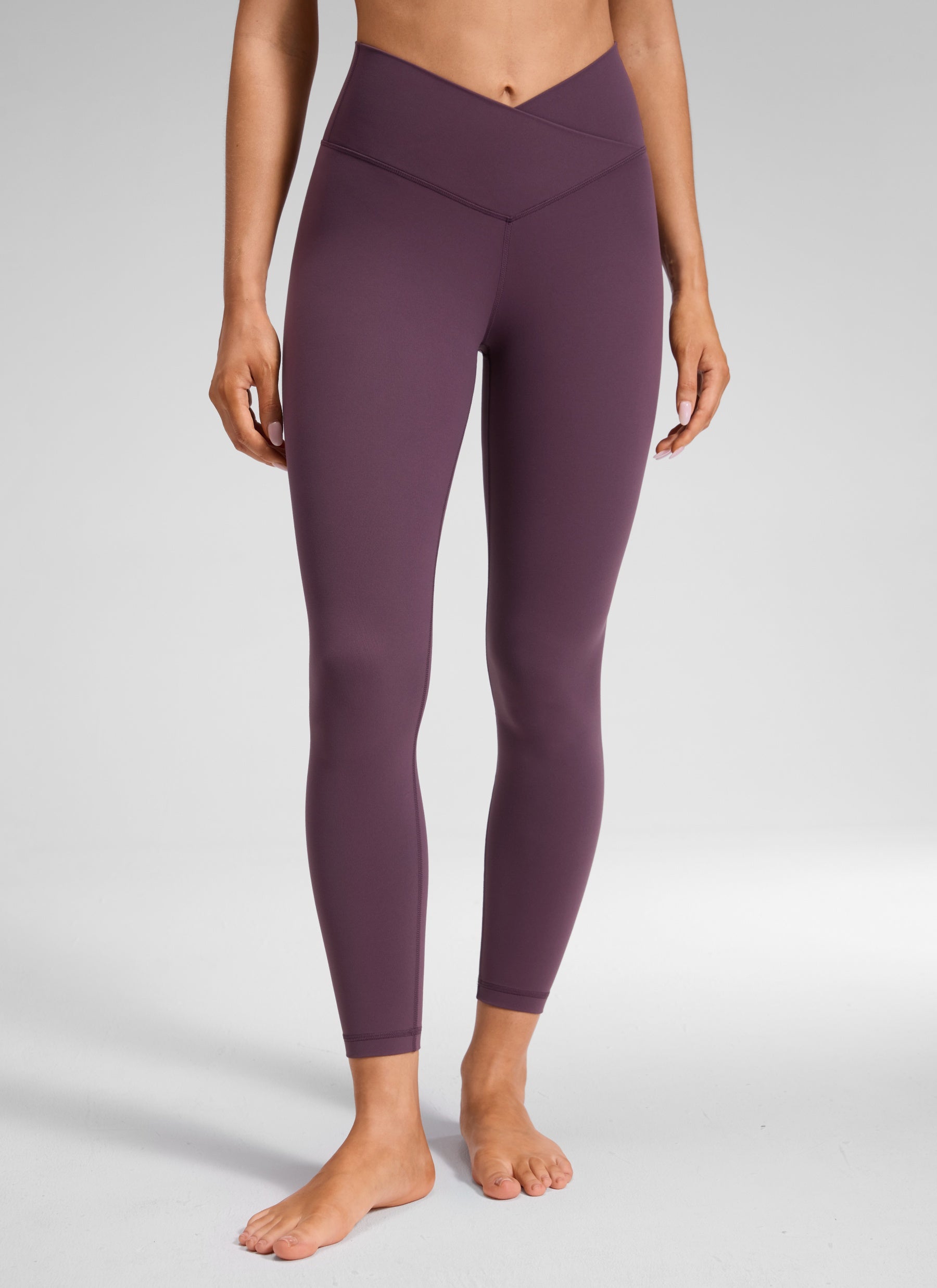 CRZ YOGA Legging de yoga Butterluxe taille haute pour femme 64 cm à taille croisée en V Violet chardon et raisin
