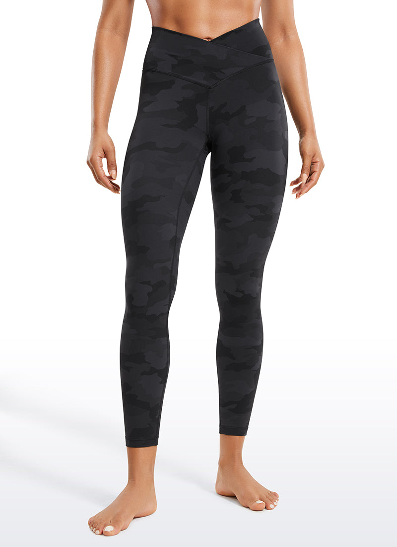 CRZ YOGA Women's High Rise Butterluxe Yoga Leggings 25'' V Cross Waist Dark Grey Camouflage 2