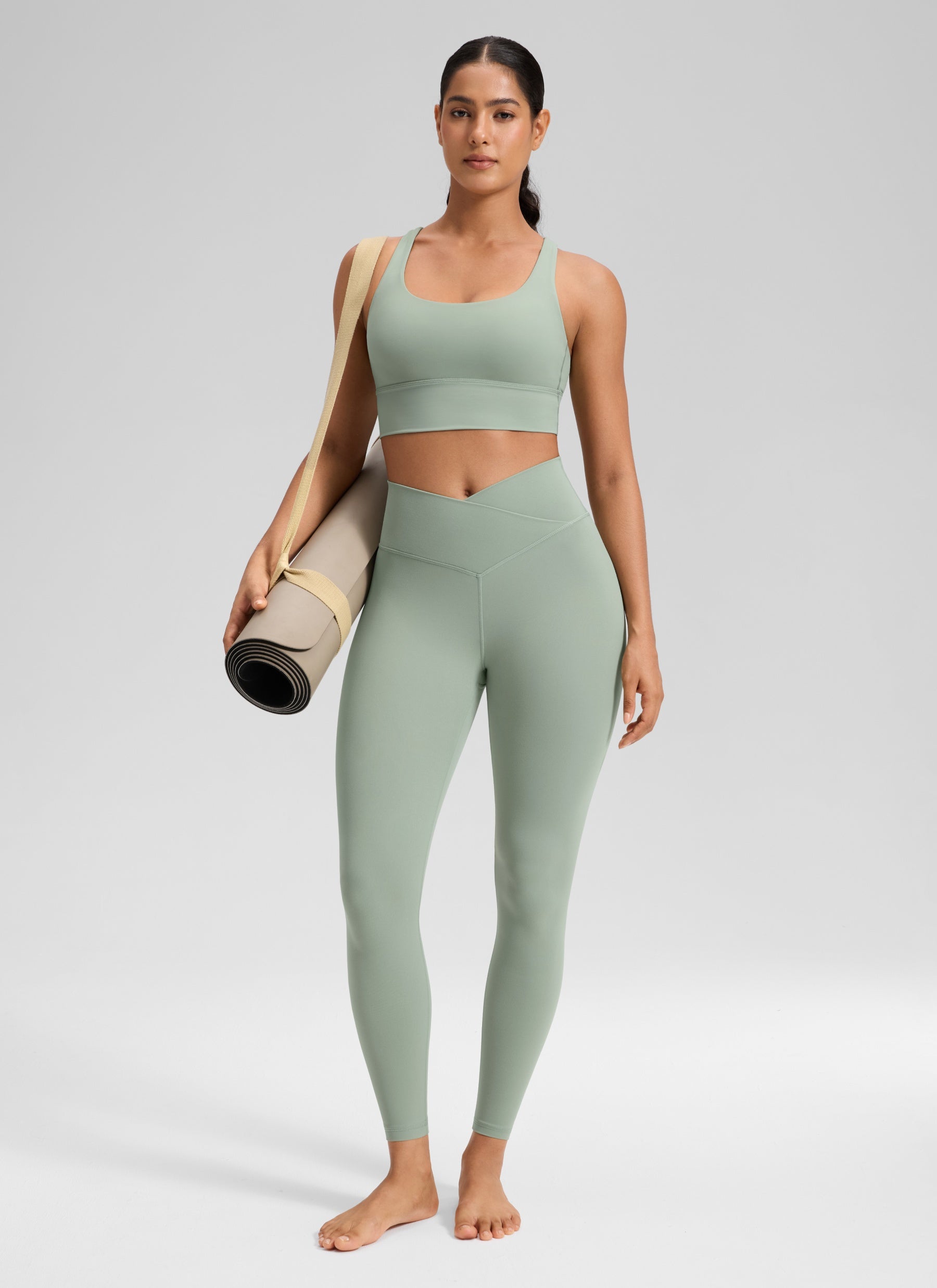 CRZ YOGA Legging de yoga Butterluxe taille haute pour femme 64 cm à taille croisée en V Vert palmier