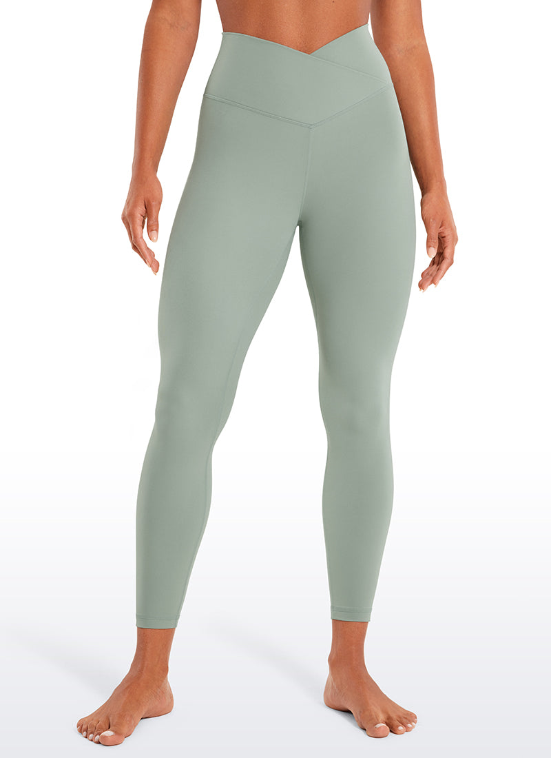 CRZ YOGA Women's High Rise Butterluxe Yoga Leggings 25'' V Cross Waist Green Palm Court