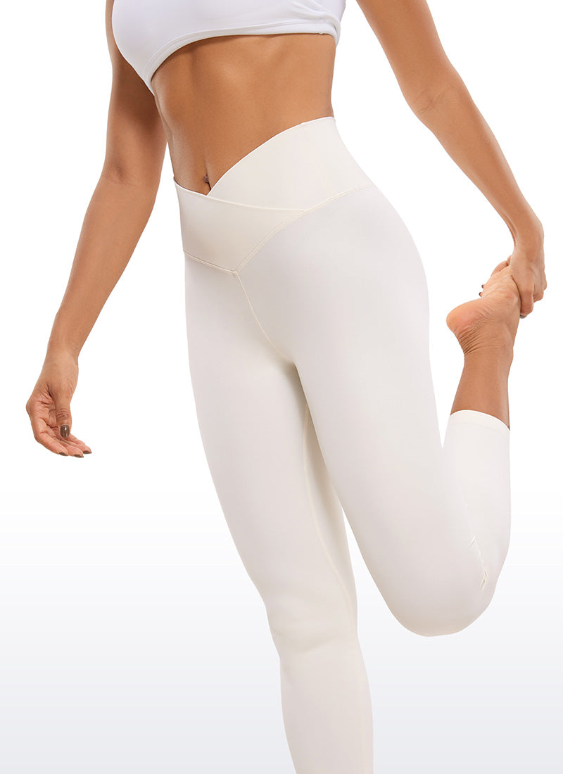 CRZ YOGA Women's High Rise Butterluxe V Cross Waist Capris Leggings 23'' White Apricot