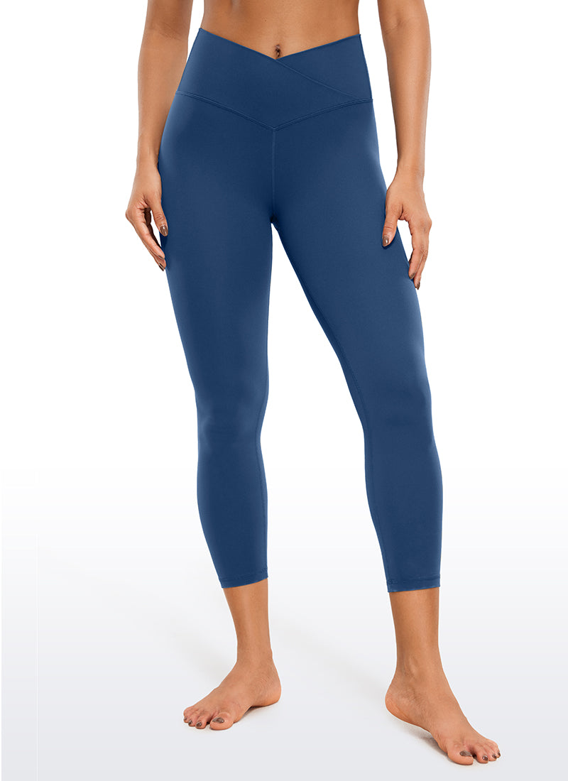 CRZ YOGA Women's High Rise Butterluxe V Cross Waist Capris Leggings 23'' French Navy