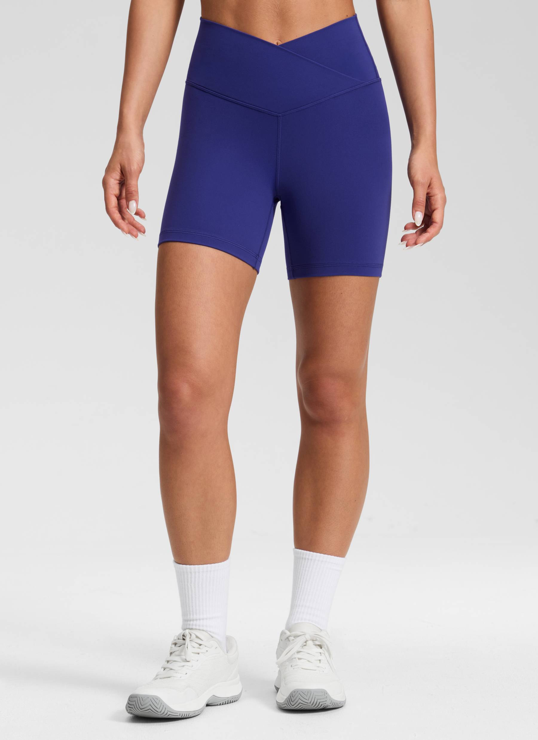 CRZ YOGA Dames High Rise Butterluxe V-Cross Waist Biker Shorts 13 cm Larkspur Blue