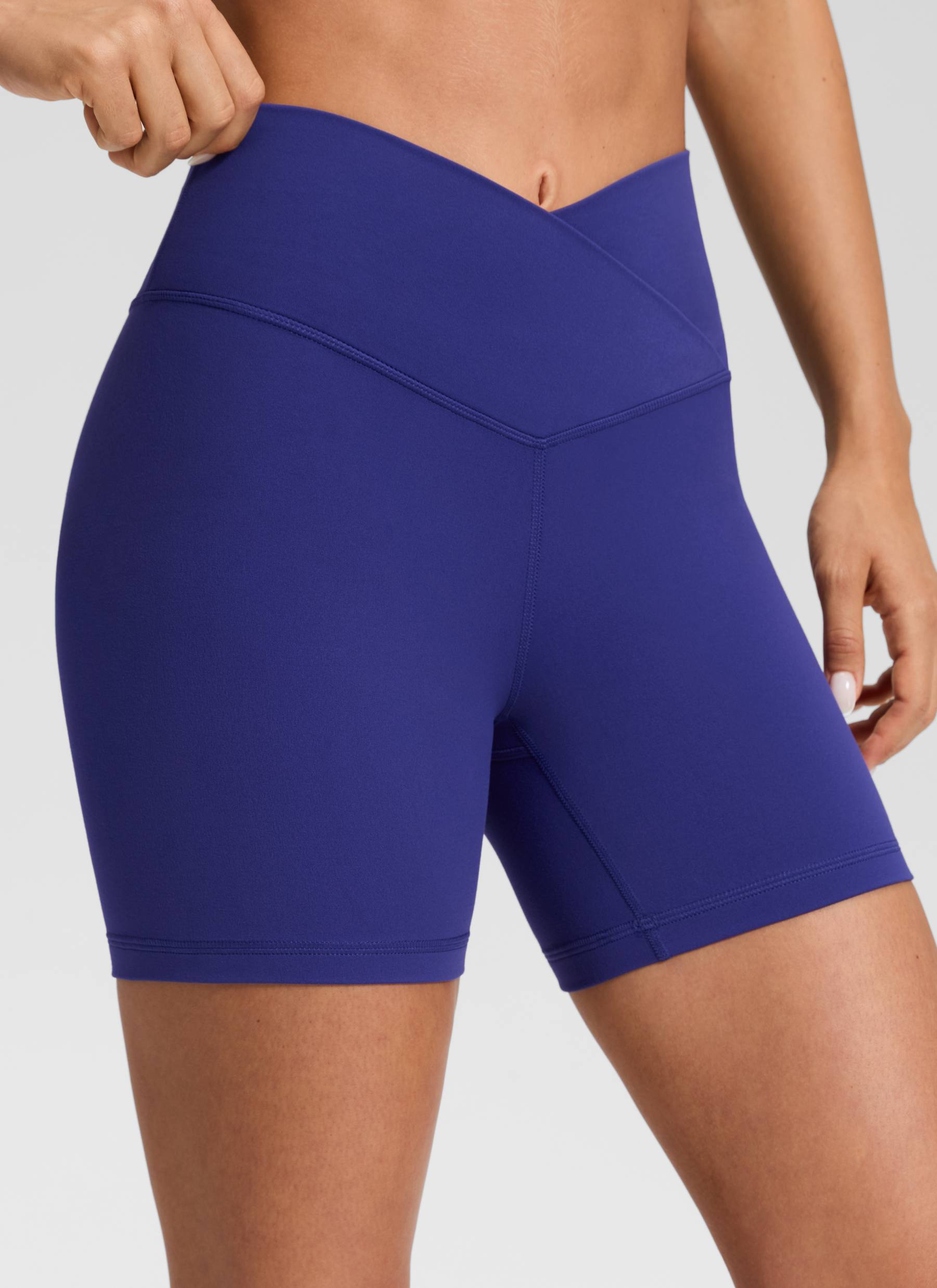 CRZ YOGA Dames High Rise Butterluxe V-Cross Waist Biker Shorts 13 cm Larkspur Blue