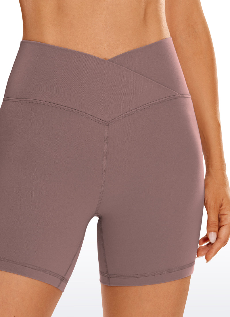 CRZ YOGA Dames High Rise Butterluxe V-Cross Waist Biker Shorts 13 cm Mauve
