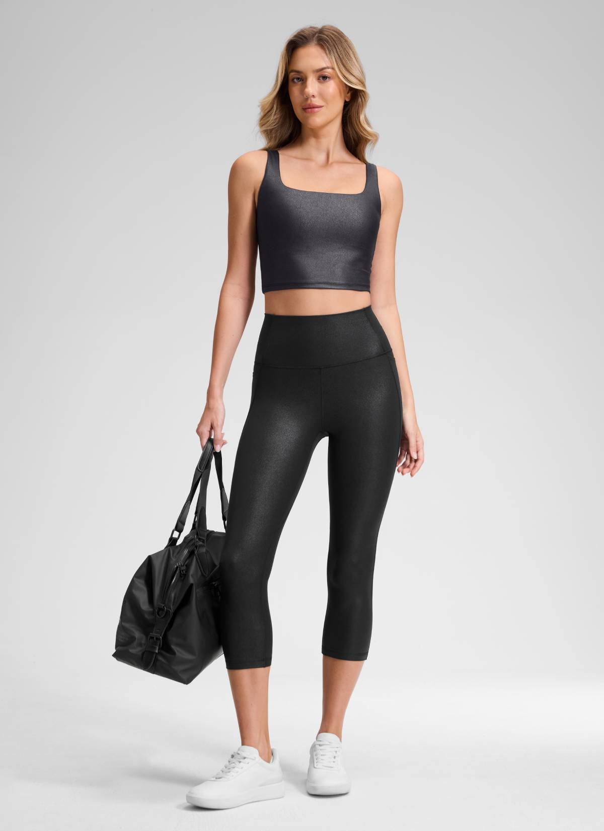 CRZ YOGA Dames Yoga High Rise Butterluxe Capri met Zakken 53 cm Black Classic Leather