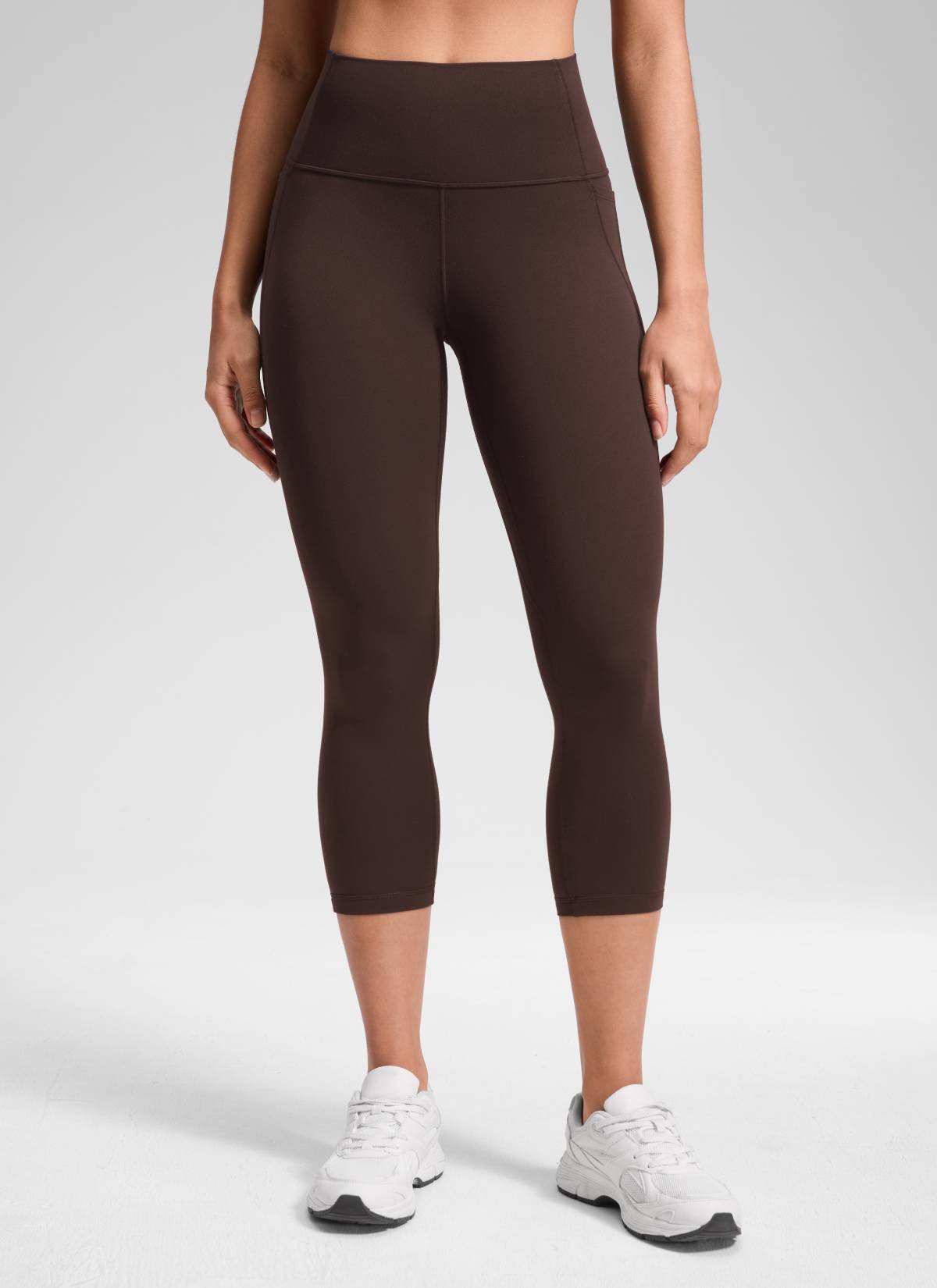 CRZ YOGA Women's Yoga High Rise Butterluxe Capri with Pockets 21'' Hot Fudge Brown @model_info:Fiona
