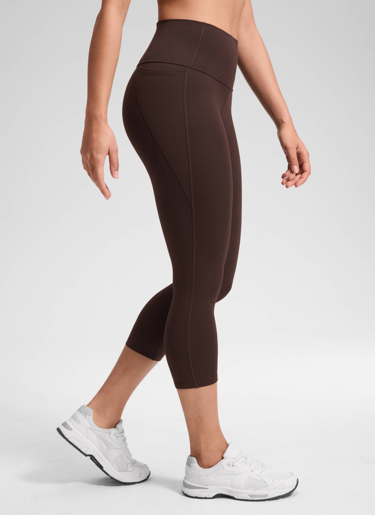 CRZ YOGA Women's Yoga High Rise Butterluxe Capri with Pockets 21'' Hot Fudge Brown @model_info:Fiona