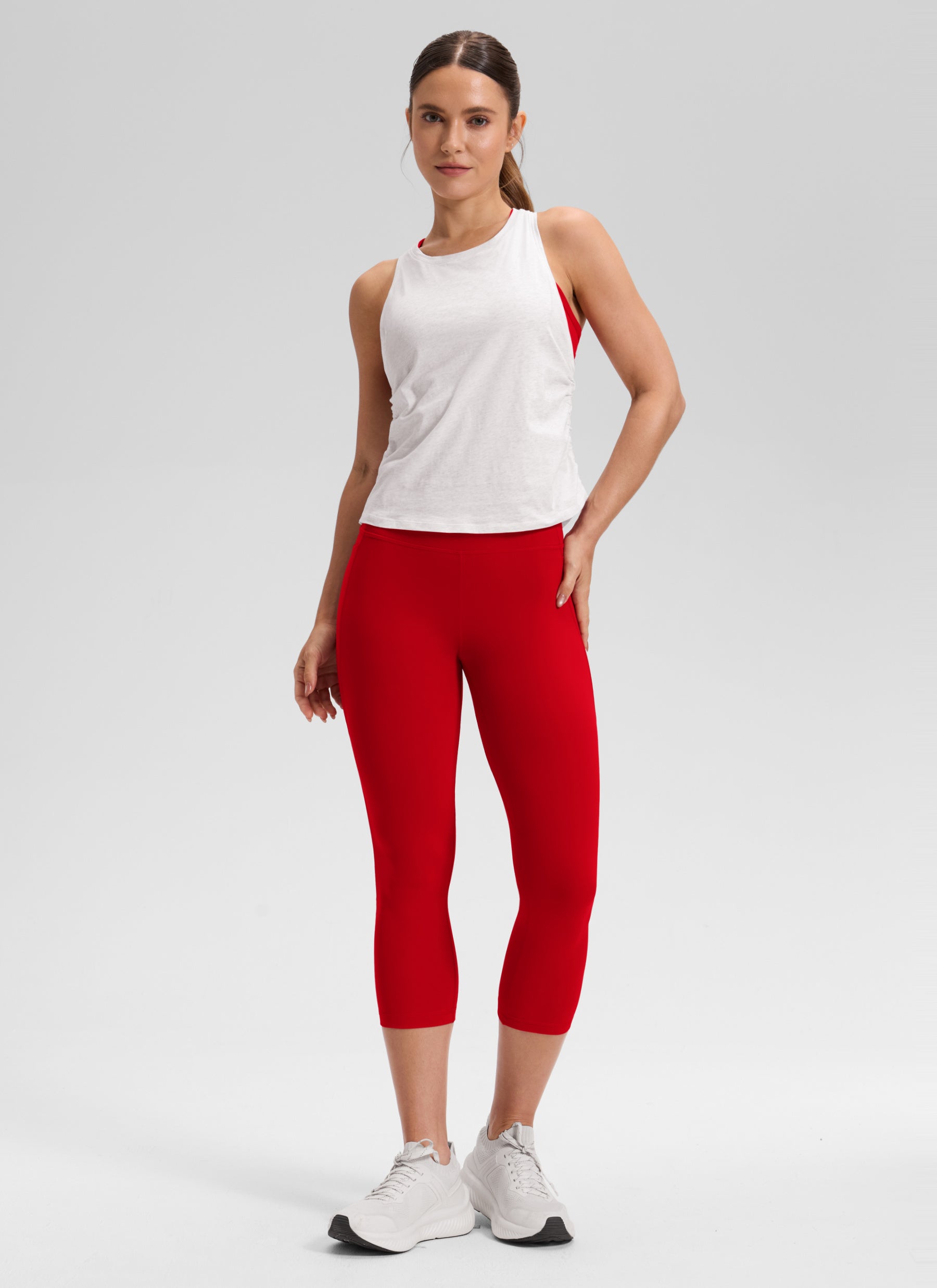 CRZ YOGA Dames Yoga High Rise Butterluxe Capri met Zakken 53 cm Red Chili