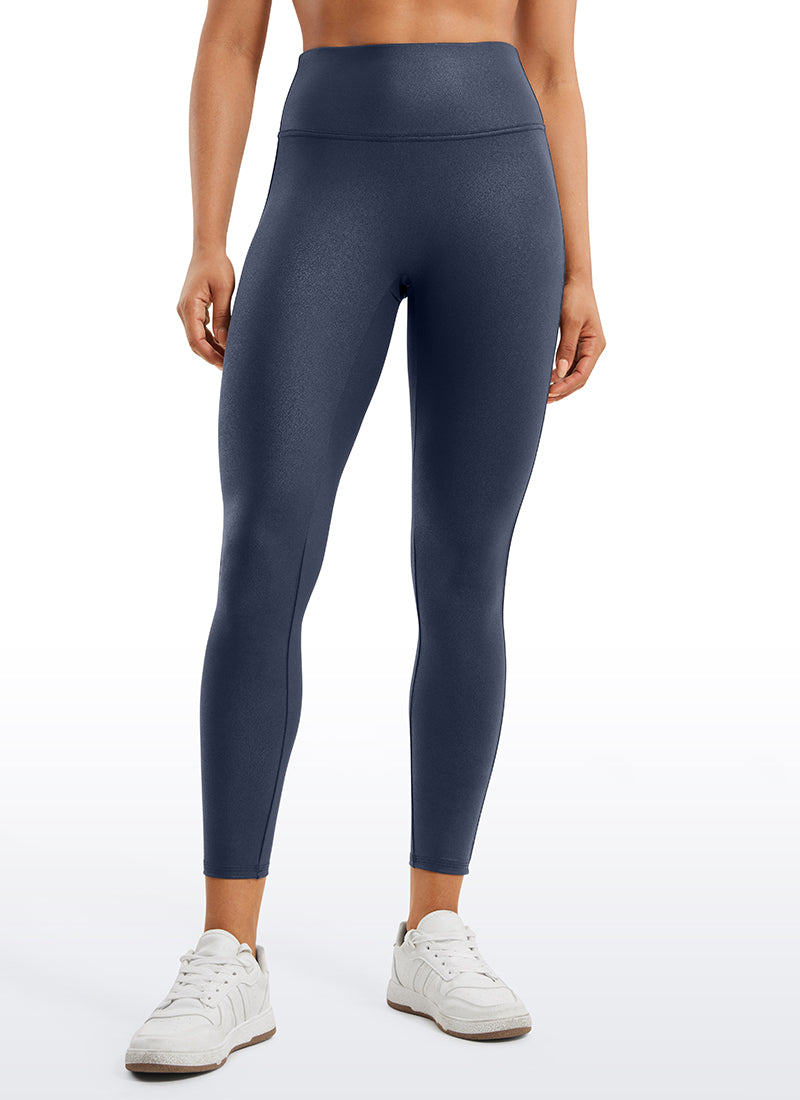 CRZ YOGA Damen Butterluxe Leggings aus mattem Kunstleder ohne Mittelnaht 64 cm Real Navy Foil Pattern