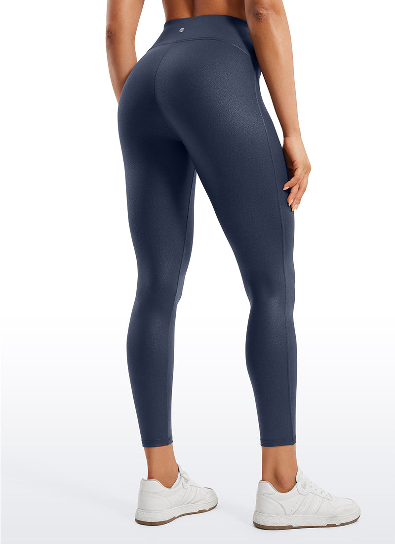 CRZ YOGA Damen Butterluxe Leggings aus mattem Kunstleder ohne Mittelnaht 64 cm Real Navy Foil Pattern