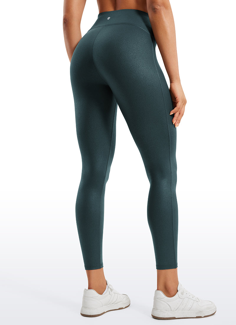 CRZ YOGA Damen Butterluxe Leggings aus mattem Kunstleder ohne Mittelnaht 64 cm Forest Dark Green Foil Pattern