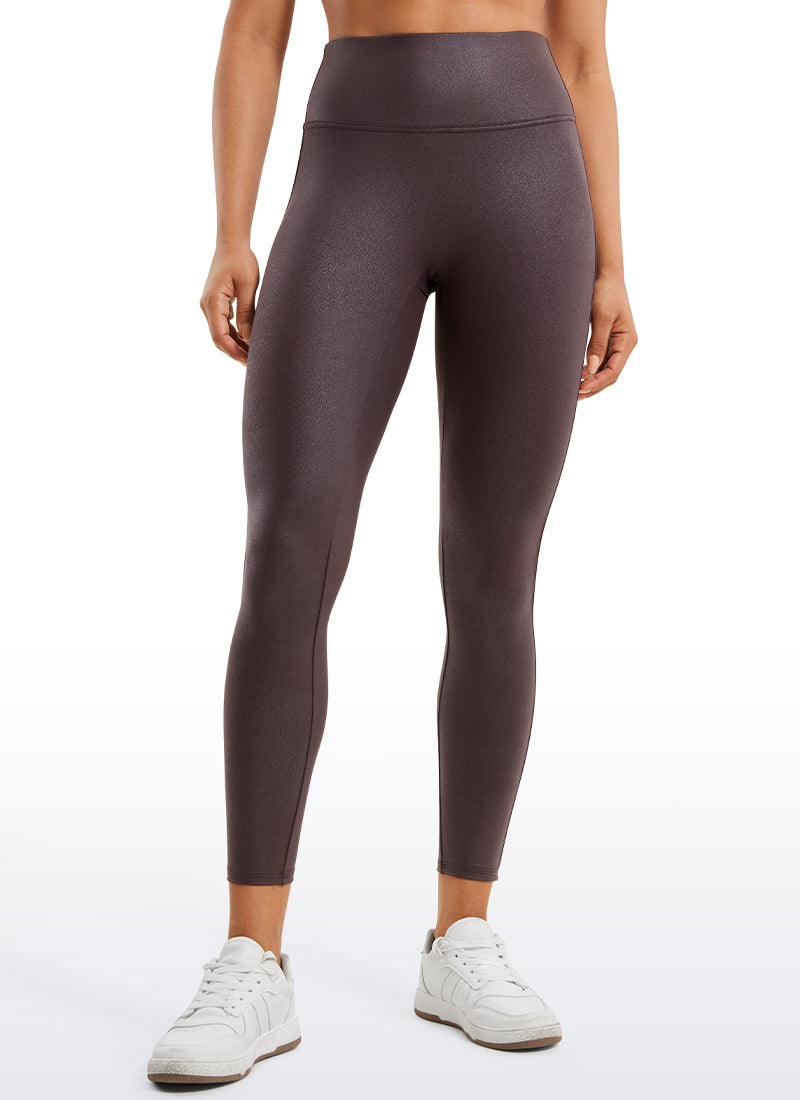 CRZ YOGA Damen Butterluxe Leggings aus mattem Kunstleder ohne Mittelnaht 64 cm Hot Fudge Brown Foil Pattern