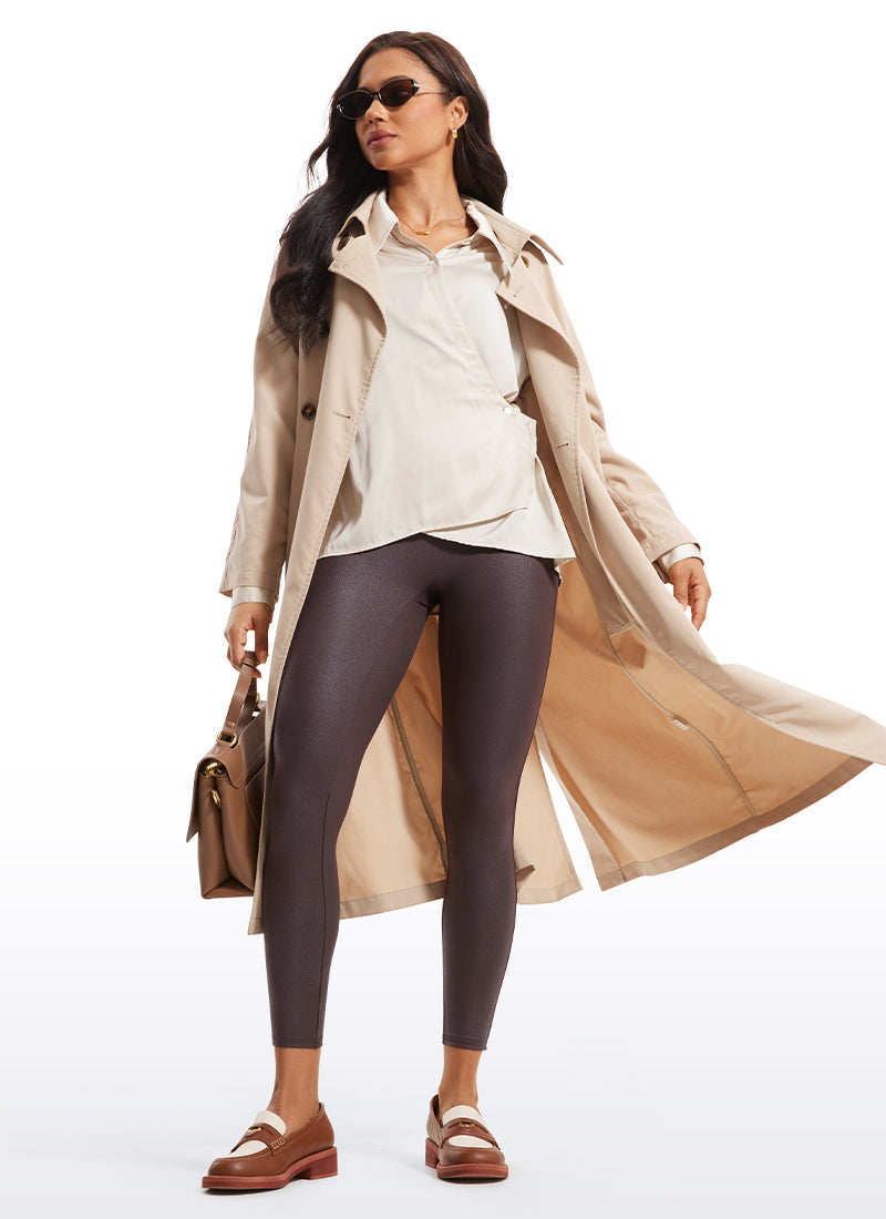 CRZ YOGA Damen Butterluxe Leggings aus mattem Kunstleder ohne Mittelnaht 64 cm Hot Fudge Brown Foil Pattern